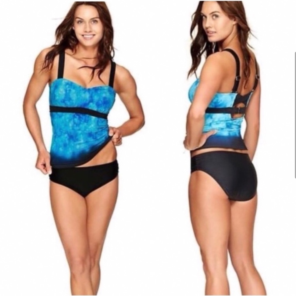 Athleta Blue Bali Pura tie dye blue tankini top &‎ Bali Dolphin Swim Bottoms SET - Picture 4 of 16